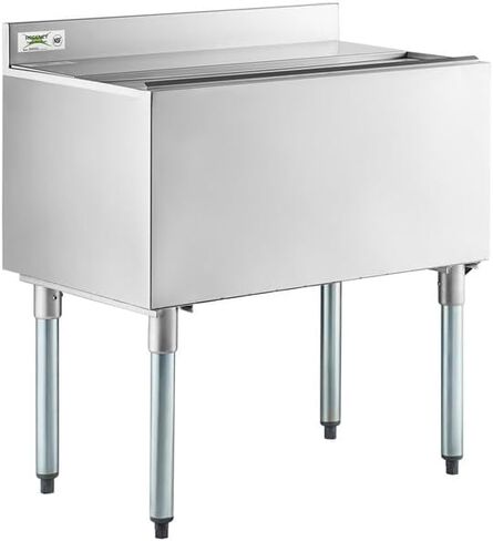 Commercial Stainless Steel Ice Bin with Sliding Lid, Silver, 98 lb Capacity, 30x18.5x33 Inches, 2 Bottle Holders, NSF Listed in Kuwait