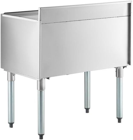 Commercial Stainless Steel Ice Bin with Sliding Lid, Silver, 98 lb Capacity, 30x18.5x33 Inches, 2 Bottle Holders, NSF Listed in Kuwait