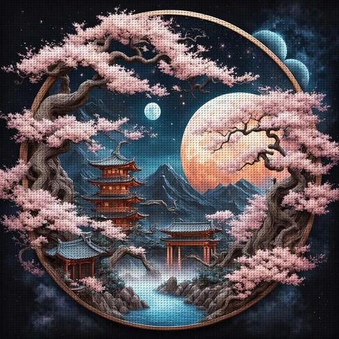 DREAM MOON TREE CASTLE موضوع مجموعة الطلاء غرزة ، الحرف اليدوية للفنون ، 11CT Cross Schitch Decorative Painting ، Giftmed Handmade. الحرف التطريز لزينة المنزل (اللون ب) in Kuwait