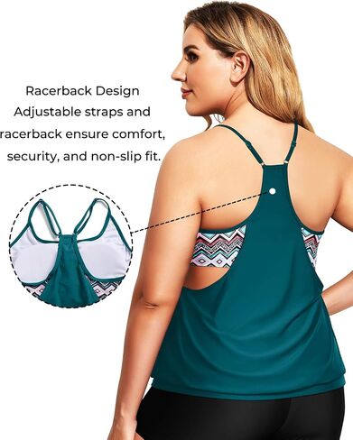 Holipick Plus Size Tankini Swimsuit for Women Two Piece Tummy Control Bathing Suit Blouson Tankini Top with Shorts in Saudi Arabia