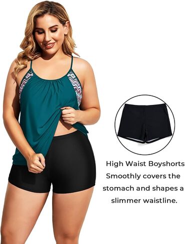 Holipick Plus Size Tankini Swimsuit for Women Two Piece Tummy Control Bathing Suit Blouson Tankini Top with Shorts in Saudi Arabia