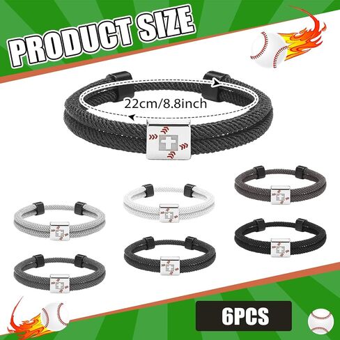 6 Pack Baseball Braided Cross Bracelets Strand for Teen Men Back to School Gift Christian Religious Stainless Steel Adjustable Rope Wristband Jesus Sport Jewelry Team Bulk for Player Coaches in Saudi Arabia