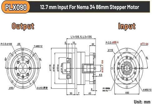 ردود الفعل الدائرية ذات الحافة الدائرية لتراجع التروس العكسي 3 ≤Arcmin نسبة 3: 1 ~ 100: 1 NEMA23/34 علبة التروس (لـ 80 servo 19mm) in Kuwait