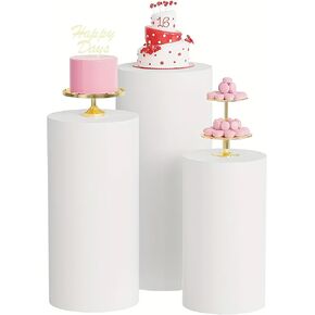 3PCS Large White Cylinder Pedestal Stand Covers, Spandex Fitted Cylinder Stand Covers, Elastic Cloth Plinth Pillar Cover for Party, Wedding, Birthday Event and Display Decor (Without Cylinder Stands) in Saudi Arabia