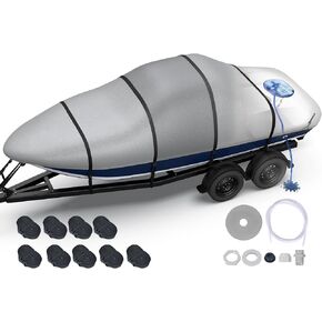 Heavy Duty Boat Cover 17'-19', 1400D Middle Reinforced Waterproof Polyester Canvas, Trailerable Boat Cover with Fast Drainage Kits Fit 17-19ft V-Hull/Tri-Hull/Runabout/Bass Boat/Fish & Ski, Black in Saudi Arabia