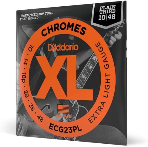 D'Addario Guitar Strings - XL Chromes Electric Guitar Strings - Flat Wound - Polished for Ultra-Smooth Feel and Warm, Mellow Tone - ECG23-PL - Extra Light, Plain Third, 10-48, 1-Pack in Saudi Arabia