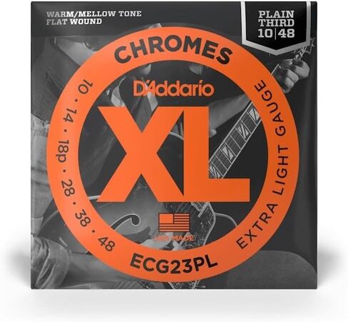 D'Addario Guitar Strings - XL Chromes Electric Guitar Strings - Flat Wound - Polished for Ultra-Smooth Feel and Warm, Mellow Tone - ECG23-PL - Extra Light, Plain Third, 10-48, 1-Pack in Saudi Arabia