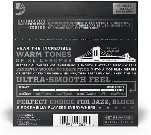 D'Addario Guitar Strings - XL Chromes Electric Guitar Strings - Flat Wound - Polished for Ultra-Smooth Feel and Warm, Mellow Tone - ECG23-PL - Extra Light, Plain Third, 10-48, 1-Pack in Saudi Arabia