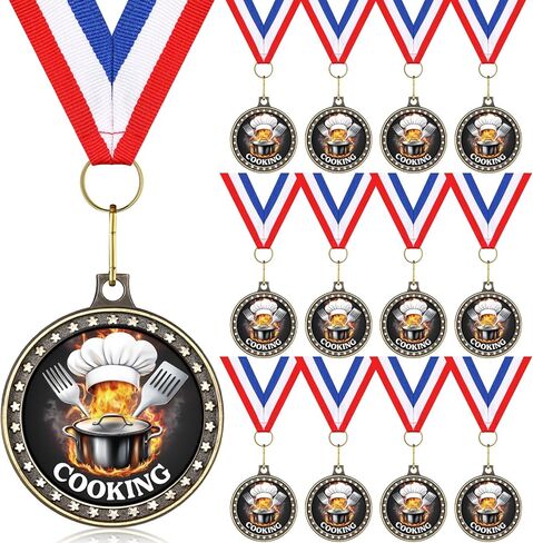 Quelay 12 Pcs Chef Hat Cooking Medals Prizes 2" Baking Medals for Awards with Neck Ribbons Cooking Competition Championship Trophy Award for Chili Cook Of Chefs Culinary Chili Cook Off Party in Saudi Arabia