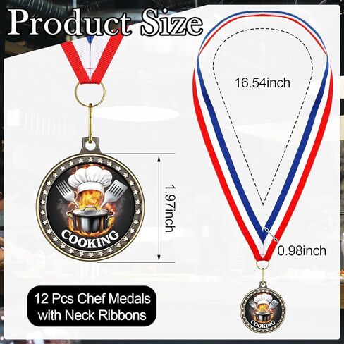 Quelay 12 Pcs Chef Hat Cooking Medals Prizes 2" Baking Medals for Awards with Neck Ribbons Cooking Competition Championship Trophy Award for Chili Cook Of Chefs Culinary Chili Cook Off Party in Saudi Arabia