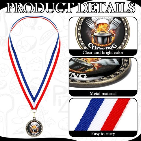 Quelay 12 Pcs Chef Hat Cooking Medals Prizes 2" Baking Medals for Awards with Neck Ribbons Cooking Competition Championship Trophy Award for Chili Cook Of Chefs Culinary Chili Cook Off Party in Saudi Arabia