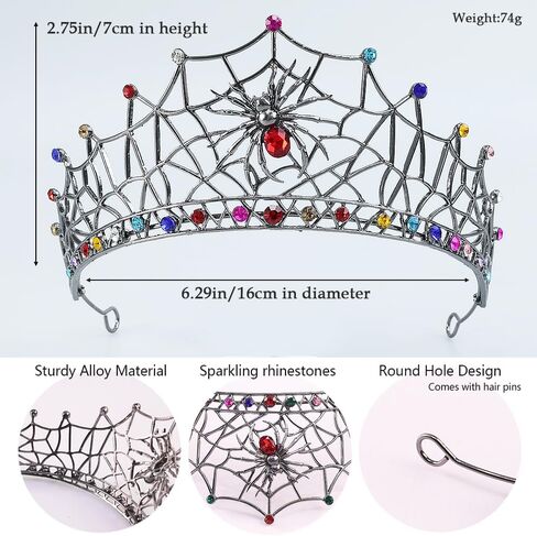 Gothic Black Crown for Women Spider Web Crystal Tiaras Rhinestone Queen Crown Headpiece for Halloween Cosplay Costume Party Hair Accessories Photo Props in Kuwait