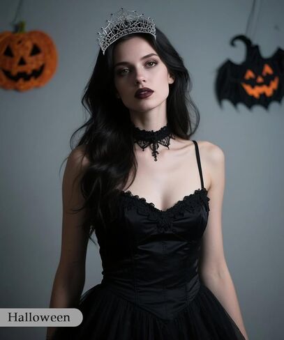 Gothic Black Crown for Women Spider Web Crystal Tiaras Rhinestone Queen Crown Headpiece for Halloween Cosplay Costume Party Hair Accessories Photo Props in Kuwait