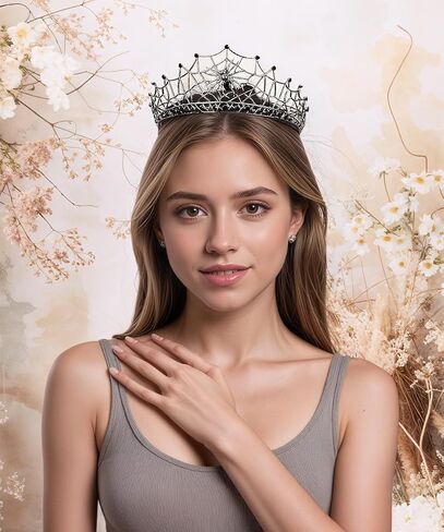 Gothic Black Crown for Women Spider Web Crystal Tiaras Rhinestone Queen Crown Headpiece for Halloween Cosplay Costume Party Hair Accessories Photo Props in Kuwait