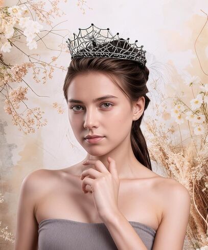 Gothic Black Crown for Women Spider Web Crystal Tiaras Rhinestone Queen Crown Headpiece for Halloween Cosplay Costume Party Hair Accessories Photo Props in Kuwait