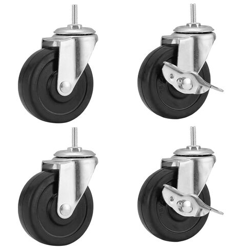 Crescent 800 LBS PRO Series, 4" Heavy Duty Caster Wheels, 3/8" x 1", 16 TPI Threaded Casters, Swiveling, Set of 4, 2 Locking and 2 Non-Locking Wheels with Brakes, for Racks, carts, trolleys in Saudi Arabia