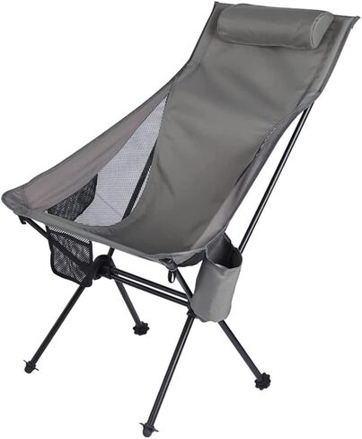 Portable Folding Chair Portable High Back Camping Chair Folding Chair with Headrest Pocket for Outdoor Travel Picnic Hiking Fishing Adjustable Folding Chair(Black) in Saudi Arabia