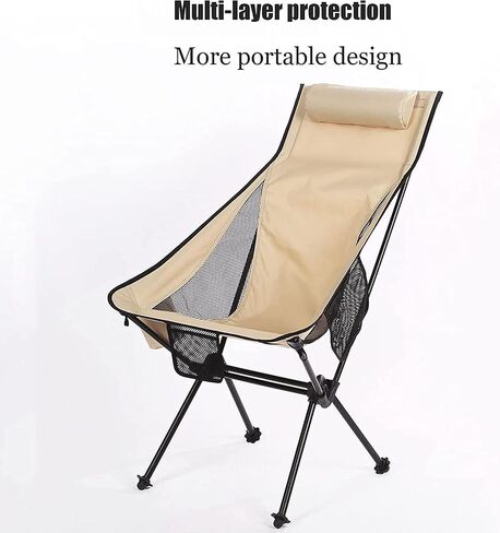Portable Folding Chair Portable High Back Camping Chair Folding Chair with Headrest Pocket for Outdoor Travel Picnic Hiking Fishing Adjustable Folding Chair(Black) in Saudi Arabia