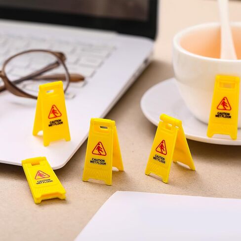Relaxweex 48 Pcs Tiny Wet Floor Sign Yellow Warning Mini Traffic Sign Plastic Street Caution No Parking Kit Safety Education Toy (Caution Wet Floor) in Saudi Arabia