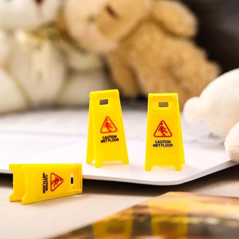 Relaxweex 48 Pcs Tiny Wet Floor Sign Yellow Warning Mini Traffic Sign Plastic Street Caution No Parking Kit Safety Education Toy (Caution Wet Floor) in Saudi Arabia