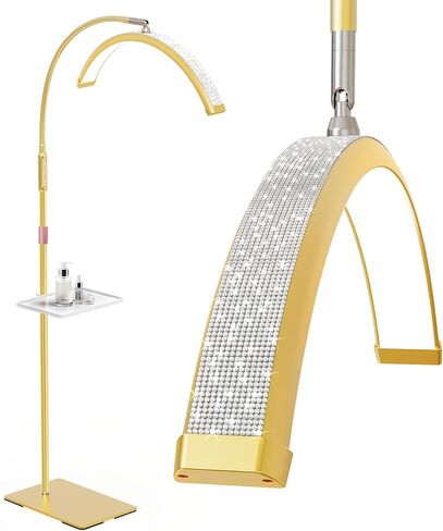 Lash Light ، 23 بوصة Bling Diamond Half Moon Light لتمديدات الرموش ، فن الأظافر ، فن الوشم والعناية بالبشرة ، أوضاع ألوان قابلة للتعديل ومرنة ، مع صينية الأدوات (أسود) in Kuwait