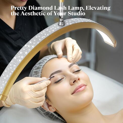 Lash Light ، 23 بوصة Bling Diamond Half Moon Light لتمديدات الرموش ، فن الأظافر ، فن الوشم والعناية بالبشرة ، أوضاع ألوان قابلة للتعديل ومرنة ، مع صينية الأدوات (أسود) in Kuwait