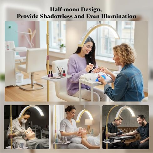 Lash Light ، 23 بوصة Bling Diamond Half Moon Light لتمديدات الرموش ، فن الأظافر ، فن الوشم والعناية بالبشرة ، أوضاع ألوان قابلة للتعديل ومرنة ، مع صينية الأدوات (أسود) in Kuwait
