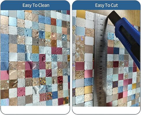 Weimeisc 10 Sheets Peel and Stick Backsplash Tile للمطبخ ، بلاط الفسيفساء ذاتيا ، عصا على الغرور الحمام ， ديكور الموقد ، طاولة الغسيل (Green & Silver Frosted ، 10) in Kuwait