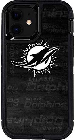 Skinit Skinit Phone Skin متوافق مع Case Otterbox Defender Pro لـ iPhone 12 - NFL Miami Dolphins بالأبيض والأسود المرخصة in Saudi Arabia