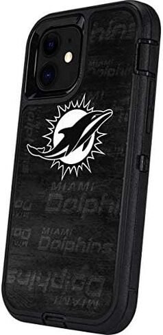 Skinit Skinit Phone Skin متوافق مع Case Otterbox Defender Pro لـ iPhone 12 - NFL Miami Dolphins بالأبيض والأسود المرخصة in Saudi Arabia