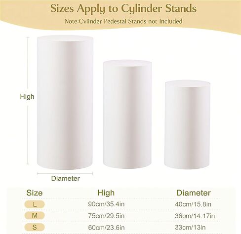 3PCS Large White Cylinder Pedestal Stand Covers, Spandex Fitted Cylinder Stand Covers, Elastic Cloth Plinth Pillar Cover for Party, Wedding, Birthday Event and Display Decor (Without Cylinder Stands) in Saudi Arabia