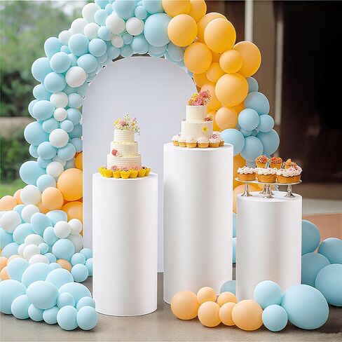 3PCS Large White Cylinder Pedestal Stand Covers, Spandex Fitted Cylinder Stand Covers, Elastic Cloth Plinth Pillar Cover for Party, Wedding, Birthday Event and Display Decor (Without Cylinder Stands) in Saudi Arabia