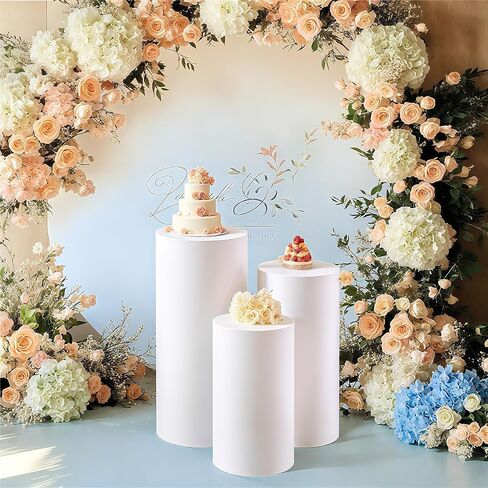 3PCS Large White Cylinder Pedestal Stand Covers, Spandex Fitted Cylinder Stand Covers, Elastic Cloth Plinth Pillar Cover for Party, Wedding, Birthday Event and Display Decor (Without Cylinder Stands) in Saudi Arabia