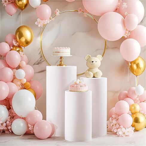 3PCS Large White Cylinder Pedestal Stand Covers, Spandex Fitted Cylinder Stand Covers, Elastic Cloth Plinth Pillar Cover for Party, Wedding, Birthday Event and Display Decor (Without Cylinder Stands) in Saudi Arabia