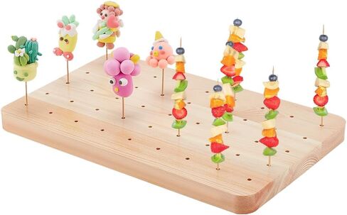 PH PandaHall Wooden Skewer Display Holder 45 Holes Food Fruit Kabobs Skewers Stand Board Catering Supplies Clay Figurines Display Trays for Appetizers Cocktail Parties Picnic, 7x10.8x0.7inch,Moccasin in Saudi Arabia