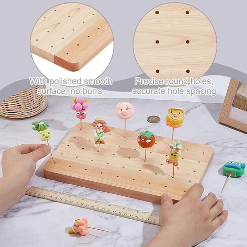 PH PandaHall Wooden Skewer Display Holder 45 Holes Food Fruit Kabobs Skewers Stand Board Catering Supplies Clay Figurines Display Trays for Appetizers Cocktail Parties Picnic, 7x10.8x0.7inch,Moccasin in Saudi Arabia