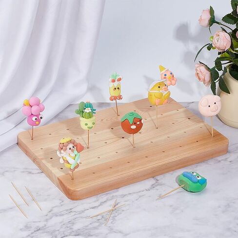 PH PandaHall Wooden Skewer Display Holder 45 Holes Food Fruit Kabobs Skewers Stand Board Catering Supplies Clay Figurines Display Trays for Appetizers Cocktail Parties Picnic, 7x10.8x0.7inch,Moccasin in Saudi Arabia