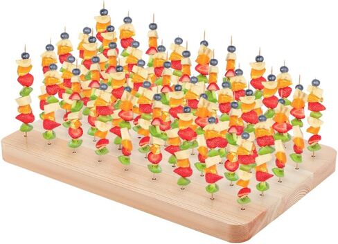 PH PandaHall Wooden Skewer Display Holder 45 Holes Food Fruit Kabobs Skewers Stand Board Catering Supplies Clay Figurines Display Trays for Appetizers Cocktail Parties Picnic, 7x10.8x0.7inch,Moccasin in Saudi Arabia