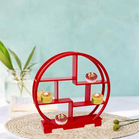 حلوى خشبية عرض الرف الشكل تخزين الرف منظم مخزن مخزن الصينية الصينية معروضة صينية سطح مكتب مطعم ، بني in Kuwait