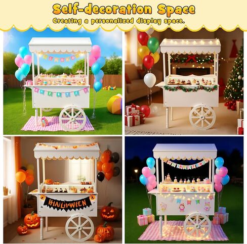 7FT Candy Cart Display Stand with Decorated Wheels, Dessert and Party Decoration Cart with 100 Ballons, Easy to Install Vintage for Parties, Birthdays, Weddings, (pink) in Saudi Arabia