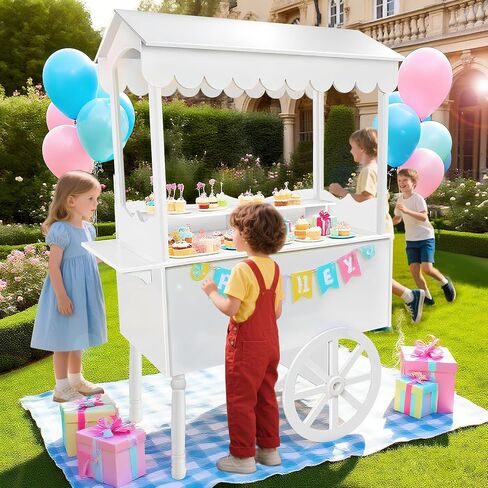 7FT Candy Cart Display Stand with Decorated Wheels, Dessert and Party Decoration Cart with 100 Ballons, Easy to Install Vintage for Parties, Birthdays, Weddings, (pink) in Saudi Arabia