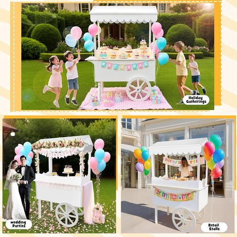7FT Candy Cart Display Stand with Decorated Wheels, Dessert and Party Decoration Cart with 100 Ballons, Easy to Install Vintage for Parties, Birthdays, Weddings, (pink) in Saudi Arabia