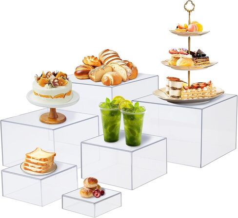 Ejoyous Cube Display Risers for Dessert Statues Collectibles Jewelry, 6PCS Different Sizes Display Boxes 5 Sided Nesting Cake Food Stand, Buffet Risers for Party Wedding Event (White) in Saudi Arabia