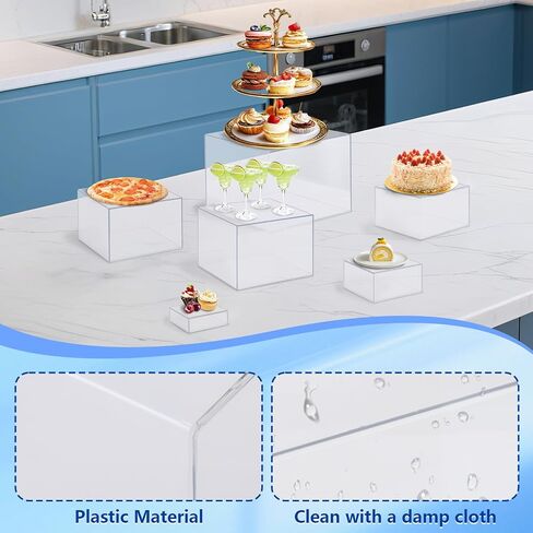 Ejoyous Cube Display Risers for Dessert Statues Collectibles Jewelry, 6PCS Different Sizes Display Boxes 5 Sided Nesting Cake Food Stand, Buffet Risers for Party Wedding Event (White) in Saudi Arabia