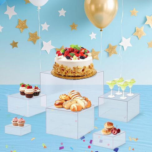 Ejoyous Cube Display Risers for Dessert Statues Collectibles Jewelry, 6PCS Different Sizes Display Boxes 5 Sided Nesting Cake Food Stand, Buffet Risers for Party Wedding Event (White) in Saudi Arabia