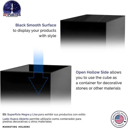 8" Acrylic Display Riser Box with One Open Side No Lid Versatile Glossy Black Square Lucite Retail Product Platform or Merchandise Storage Bin No Assembly by Marketing Holders in Saudi Arabia