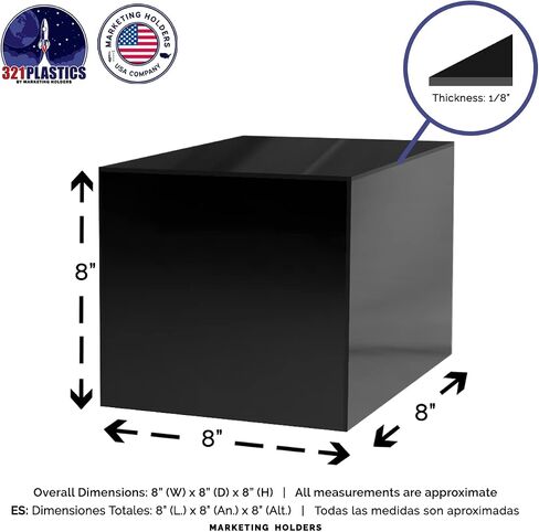 8" Acrylic Display Riser Box with One Open Side No Lid Versatile Glossy Black Square Lucite Retail Product Platform or Merchandise Storage Bin No Assembly by Marketing Holders in Saudi Arabia