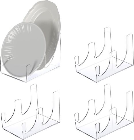 4 Pcs Plate Dinnerware Display Stand, 2-Tier China Platters Holder, Acrylic Plate Stands for Display Clear Kitchen Cabinet Organizer in Saudi Arabia