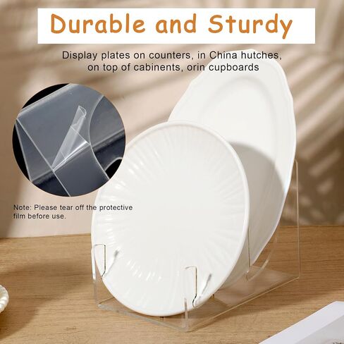 4 Pcs Plate Dinnerware Display Stand, 2-Tier China Platters Holder, Acrylic Plate Stands for Display Clear Kitchen Cabinet Organizer in Saudi Arabia