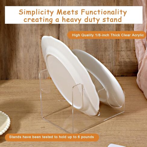 4 Pcs Plate Dinnerware Display Stand, 2-Tier China Platters Holder, Acrylic Plate Stands for Display Clear Kitchen Cabinet Organizer in Saudi Arabia
